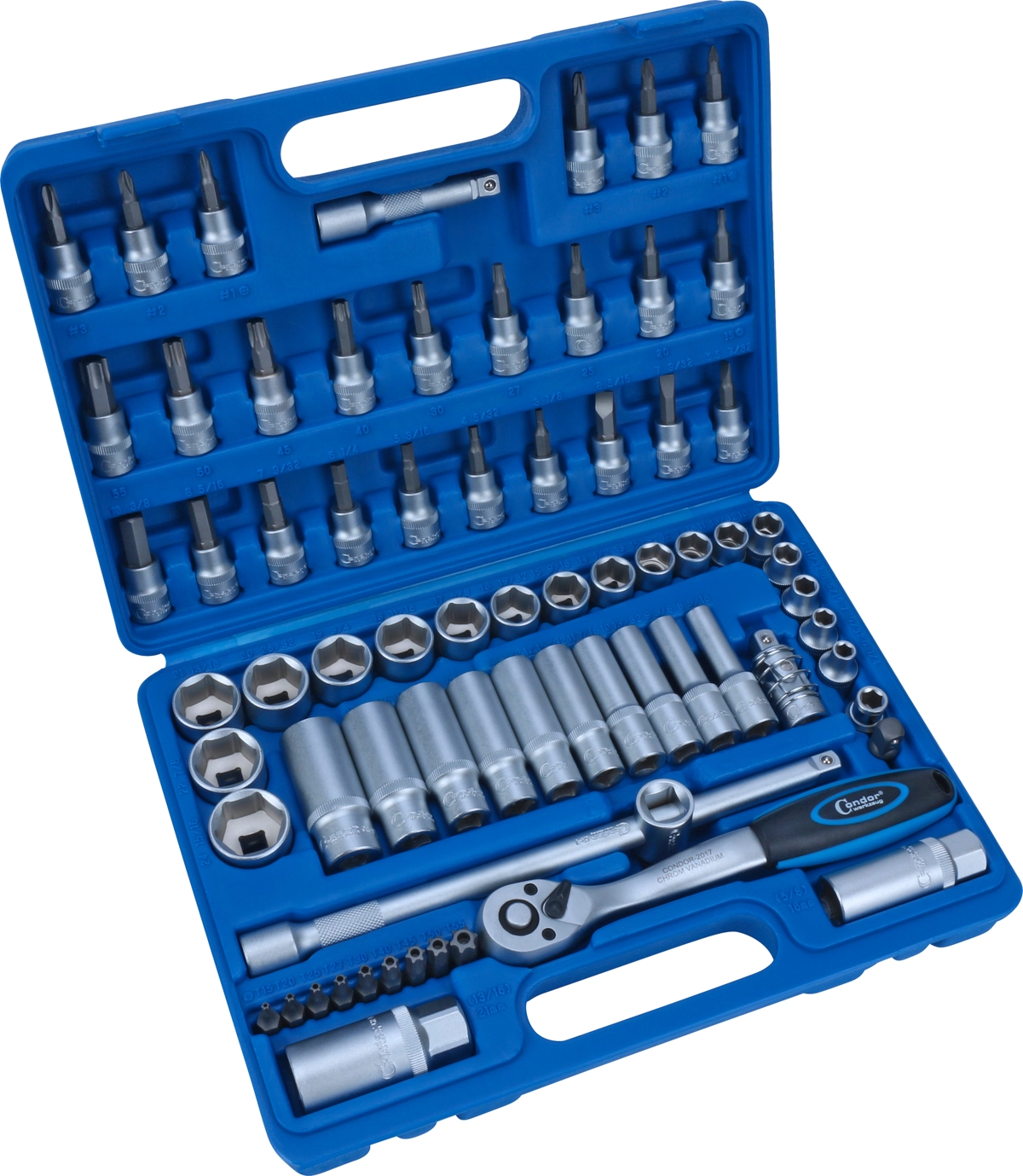 Hylsa Set, 71 delar., 3/8", 6-kant tum 1/4-15/16"