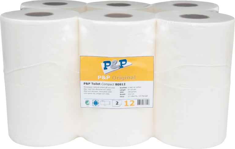 P&P toalettpapper kompakt vit nyfiber 12x85m