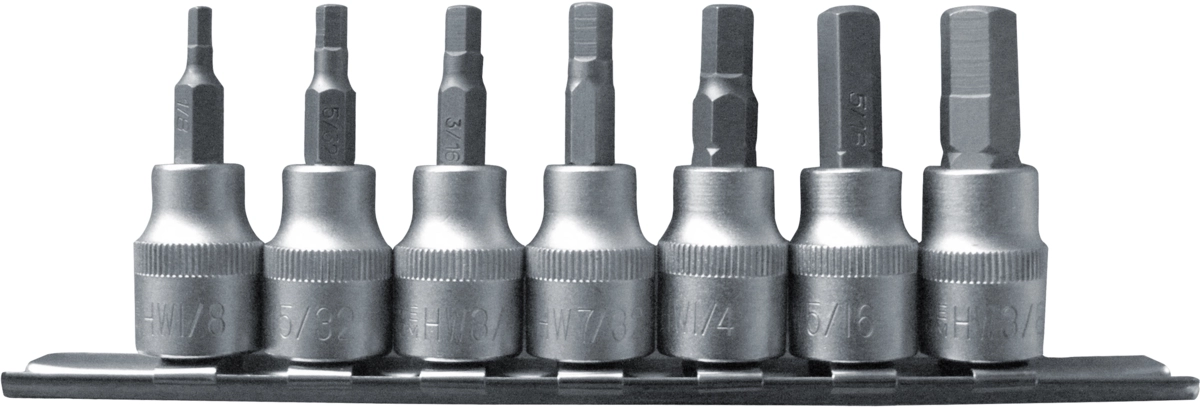 Hylsbit Set, 7 delar., 3/8", 6-kant tum 1/8-3/8"