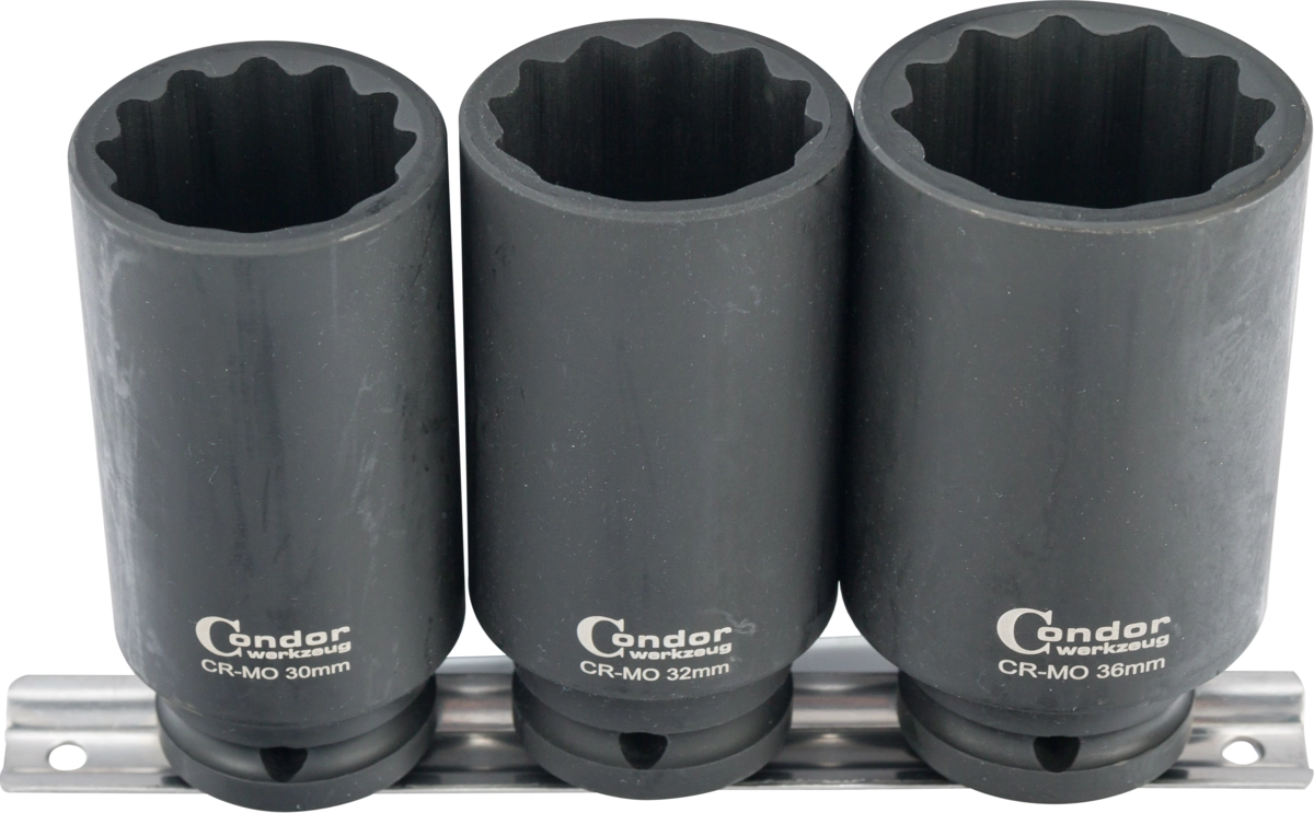Drivaxel Hylsa Set, 3 delar., 1/2", CrMo, 12-kant 30-36 mm