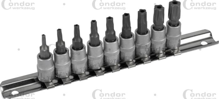 Hylsbit Set, 9 delar., 1/4", 5-Stjärnig manipuleringssäker TS10-50