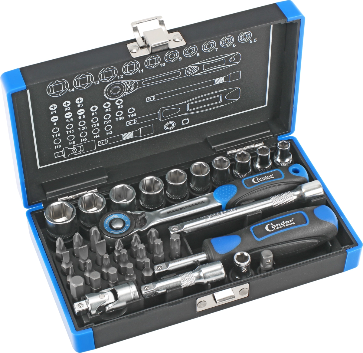 Hylsa Set, 38 delar., 1/4", 6-kant 5.5-14 mm