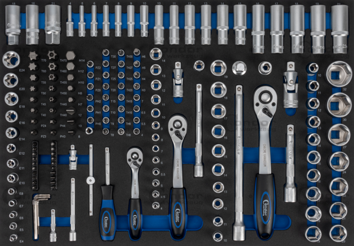 Hylsa Set i Foam Inlägg, 171 delar., 1/4+3/8+1/2", 6-kant 4-32 mm