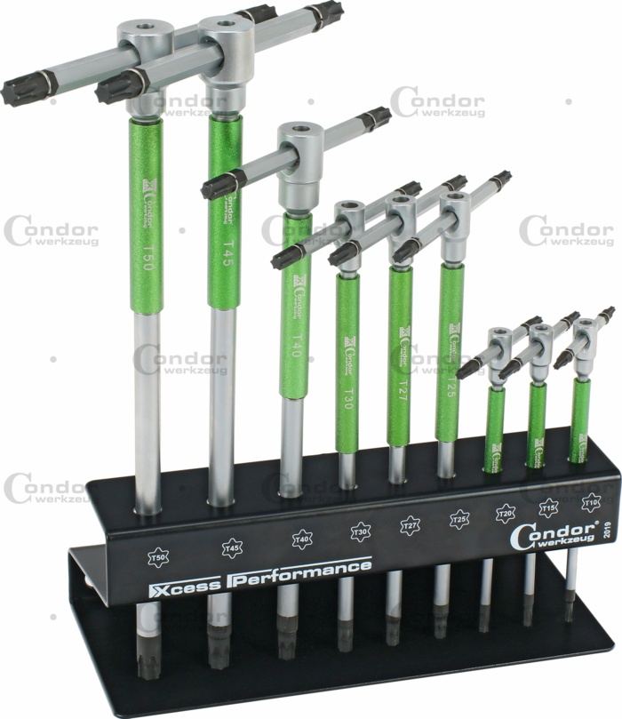3-Vägs T-Handtagnyckel Set, 9 delar., torx T10-50