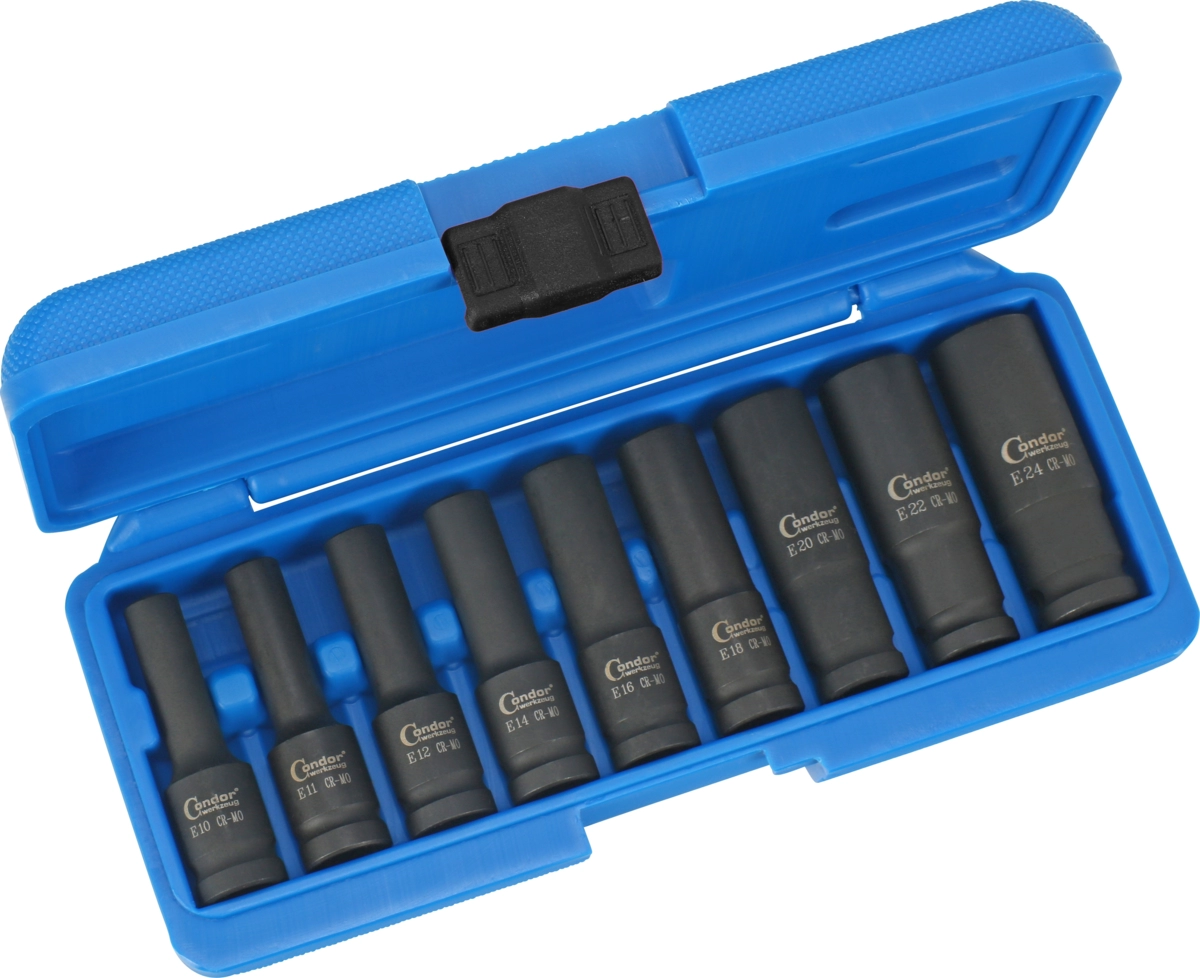 Djup Krafthylsa Set, 9 delar., 1/2", torx E10-24