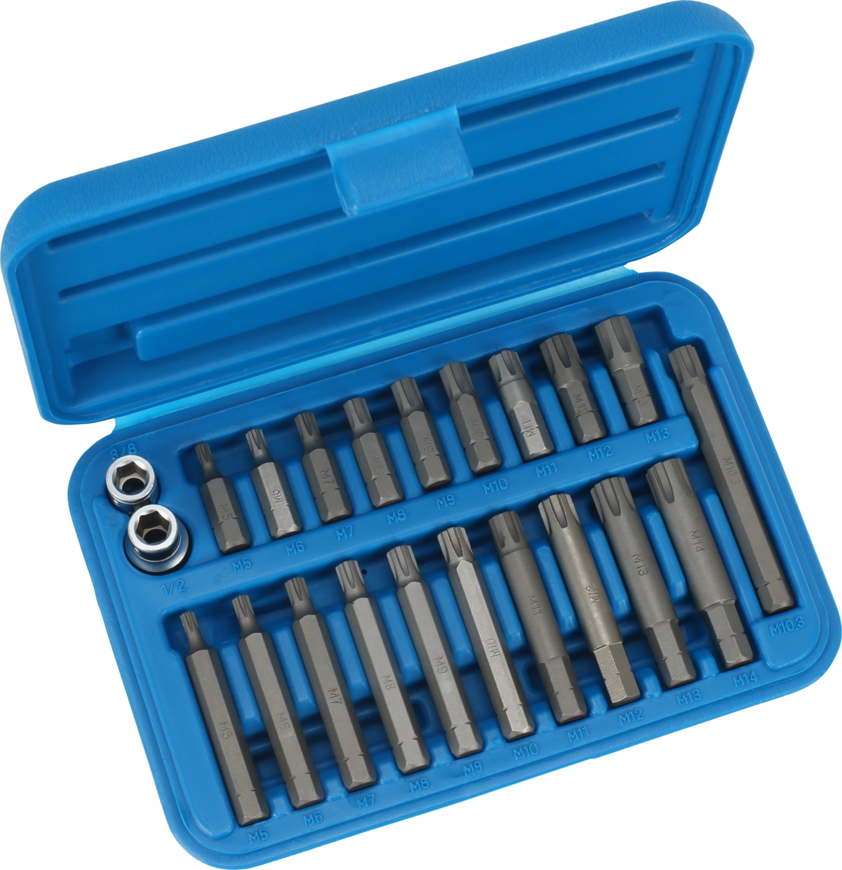Hylsbit Set, 22 delar., 3/8" + 1/2", Kilspår-Profil M5-13