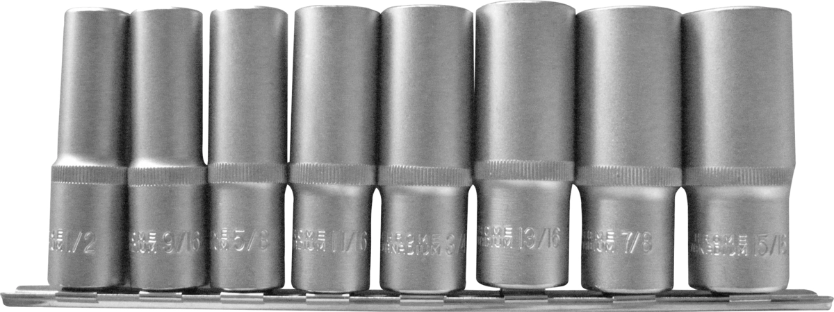Hylsa Set, 8 delar., 1/2", djup, 6-kant tum 1/2-15/16"