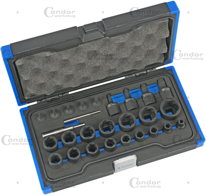 Specialhylsor, vriden profil, 27 delar., 1/4+3/8+1/2", 6-27 mm