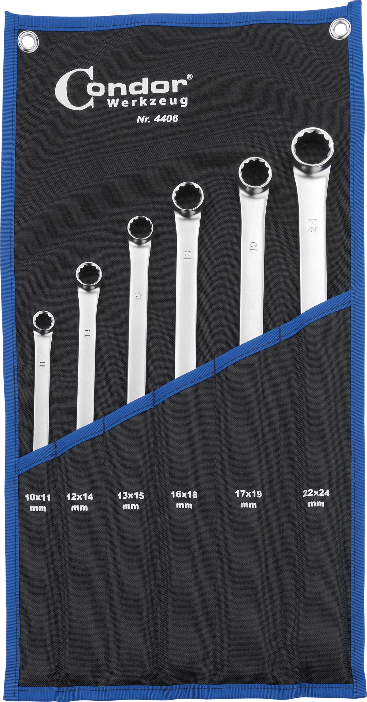 Ringnyckel Set, 6 delar., platt+lång, 10-24 mm